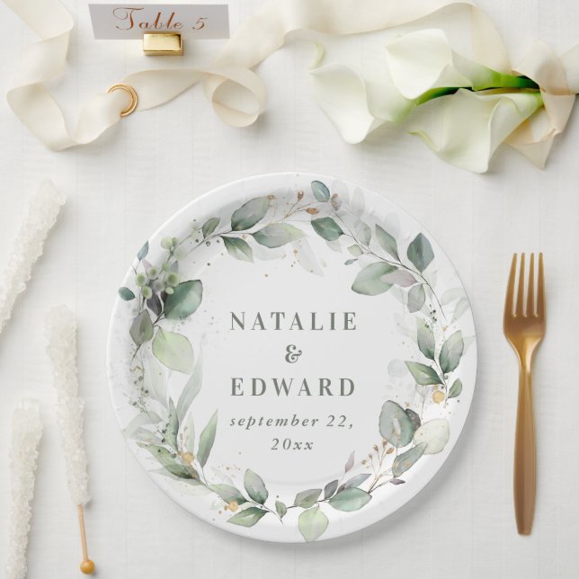 Assiettes En Carton Aquarelle feuillage de mariage décoration de fête  (Mariage)
