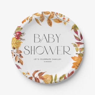 Assiettes En Carton Aquarelle Feuilles d'automne Wreath Baby shower d'