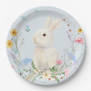 Assiettes En Carton Aquarelle fleur sauvage Florale Rabbit Printemps P