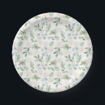 Assiettes En Carton Aquarelle Fleurs blanches et Feuilles verts<br><div class="desc">Améliorez votre paysage de table avec ces plaques de papier botanique personnalisables. Dotées d'une douce aquarelle de fleurs blanches, d'eucalyptus feuille et d'une végétation luxuriante, ces plaques en papier vert apportent un accent botanique frais à votre fête d'automne. Parfait pour les mariages du printemps et de l'hiver, les douches nuptiales,...</div>