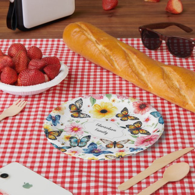 Assiettes En Carton Aquarelle fleurs botaniques élégant monogrammed (Pique-nique)