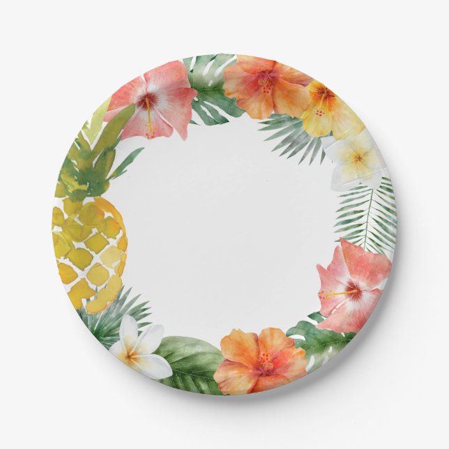 Assiettes En Carton Aquarelle Floral Luau Anniversaire (Devant)