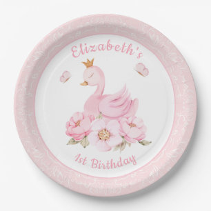 Assiettes En Carton Aquarelle Floral Swan Princess Anniversaire