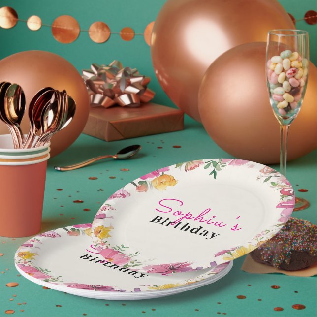 Assiettes En Carton Aquarelle Florale (Multi)