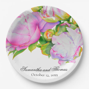 Assiettes En Carton Aquarelle florale classique et élégante de pivoine