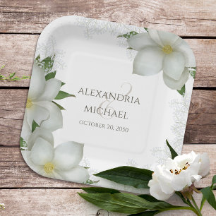 Assiettes En Carton Aquarelle florale Élégantes fleurs de Magnolia