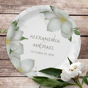 Assiettes En Carton Aquarelle florale Magnolia Élégantes fleurs