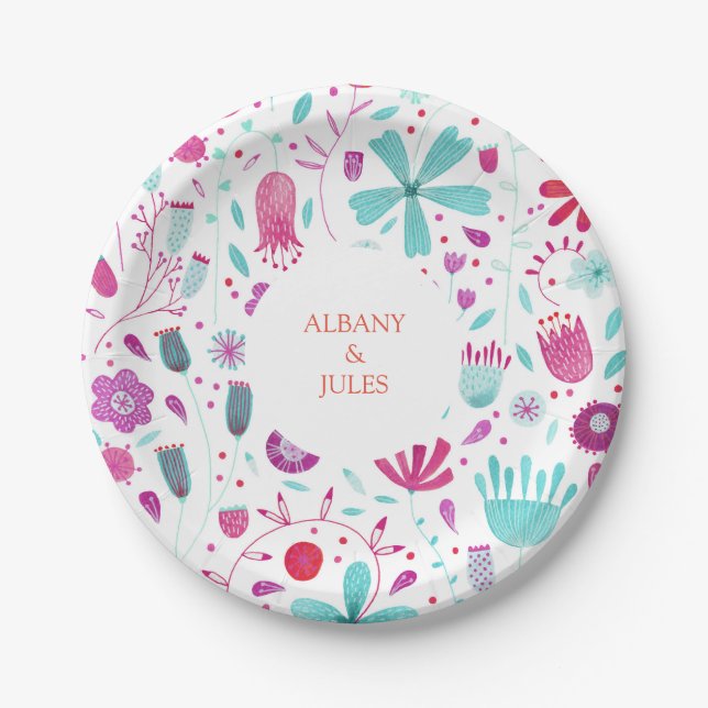 Assiettes En Carton Aquarelle Florale moderne (Devant)