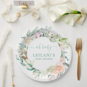 Assiettes En Carton Aquarelle florale Pastel Wreath Oh Baby