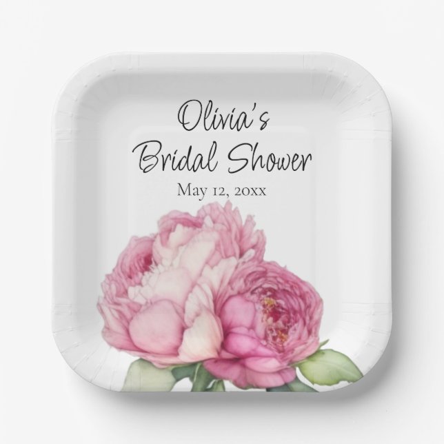 Assiettes En Carton Aquarelle florale rose pis rose roses roses (Recto)