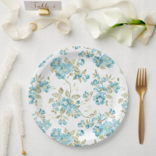 Assiettes En Carton Aquarelle Florale Turquoise Vert Olive
