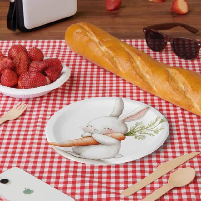 Assiettes En Carton Aquarelle Fluffy Bunny Carrot Love (Pique-nique)