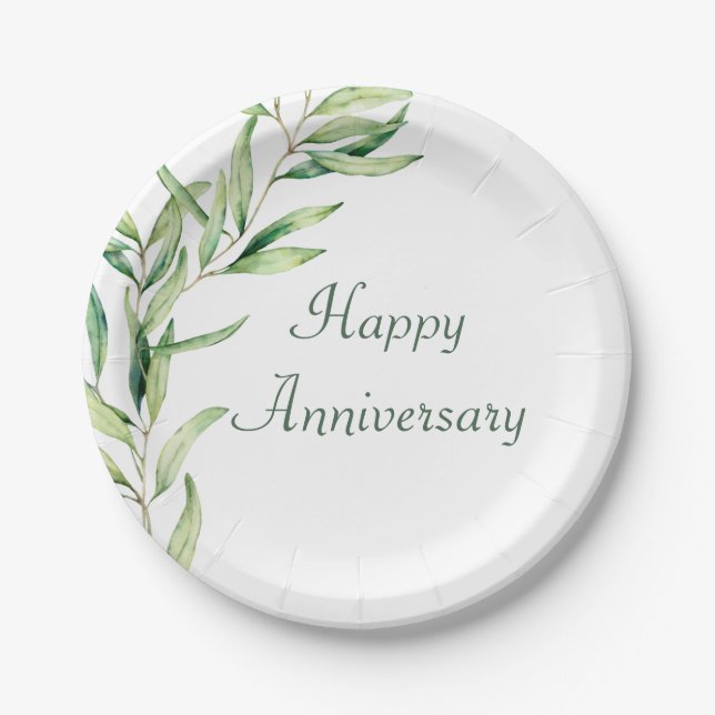 Assiettes En Carton Aquarelle Foliole de la branche d'olivier (Devant)