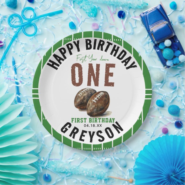 Assiettes En Carton Aquarelle Football première année en bas | Anniver (Fête)