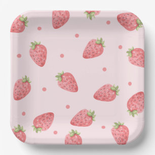 Assiettes En Carton Aquarelle fraise 1er anniversaire fête Berry
