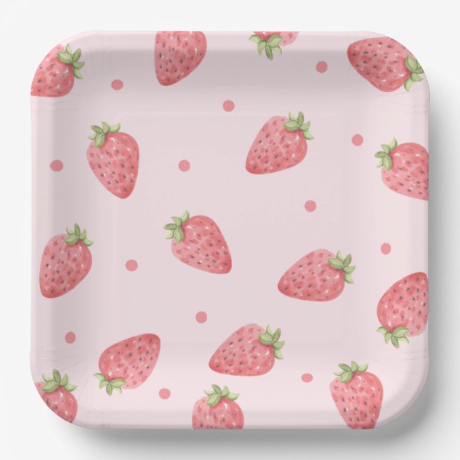 Assiettes En Carton Aquarelle fraise 1er anniversaire fête Berry (Recto)