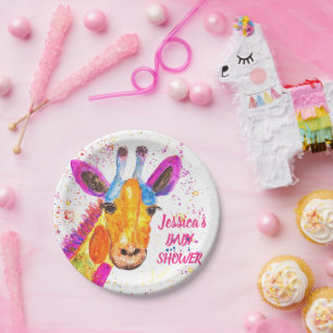 Assiettes En Carton Aquarelle Giraffe Safari Jungle Baby shower mignon