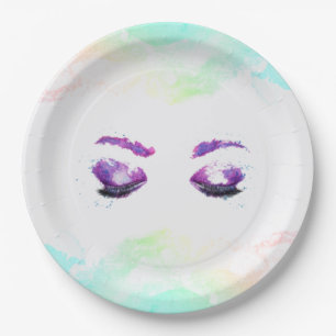 Assiettes En Carton Aquarelle glamour aux yeux et aux bouillons pourpr