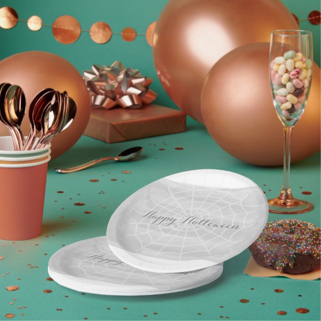 Assiettes En Carton Aquarelle gris araignée Web Halloween (Multi)