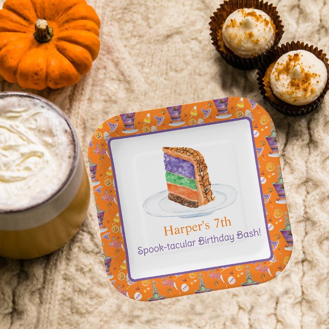 Assiettes En Carton Aquarelle Halloween Merci de gâteau d'anniversaire (Enjoy some pizza, cake and cookies on this cute festive Halloween Birthday plate! )