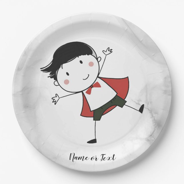 Assiettes En Carton Aquarelle Happy Stick Boy Red Cape Beautiful (Devant)