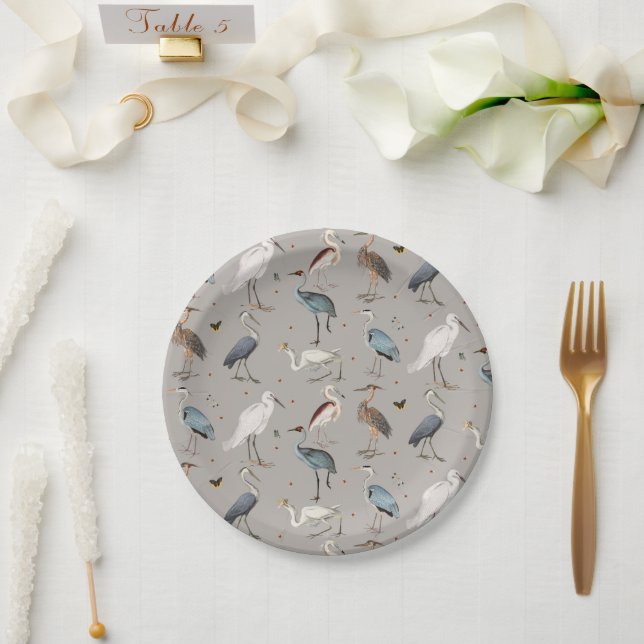 Assiettes En Carton Aquarelle Heron Bird Egret Nature Motif (Mariage)