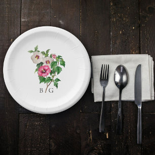 Assiettes En Carton Aquarelle Hibiscus Tropical Mariage d'été