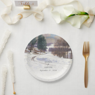 Assiettes En Carton Aquarelle Hiver Mariage paysage neige