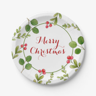 Assiettes En Carton Aquarelle hiver verdure fête de Noël