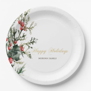 Assiettes En Carton Aquarelle Holly Berry Vert