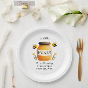 Assiettes En Carton Aquarelle Honey & Bees Baby Shower Jaune