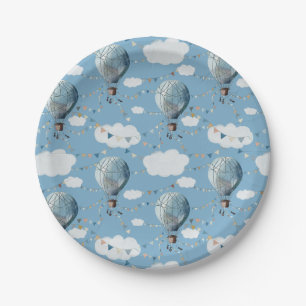 Assiettes En Carton Aquarelle Hot Air Balloon Blue // Anniversaire des