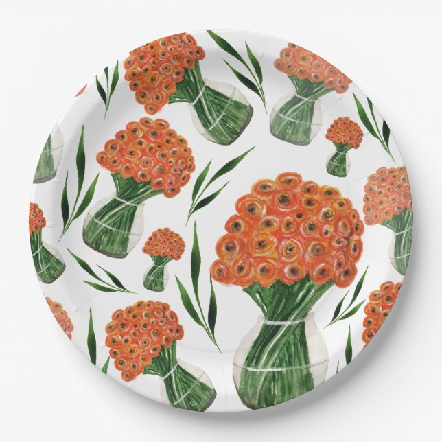 Assiettes En Carton Aquarelle italienne Ranunculus (Devant)