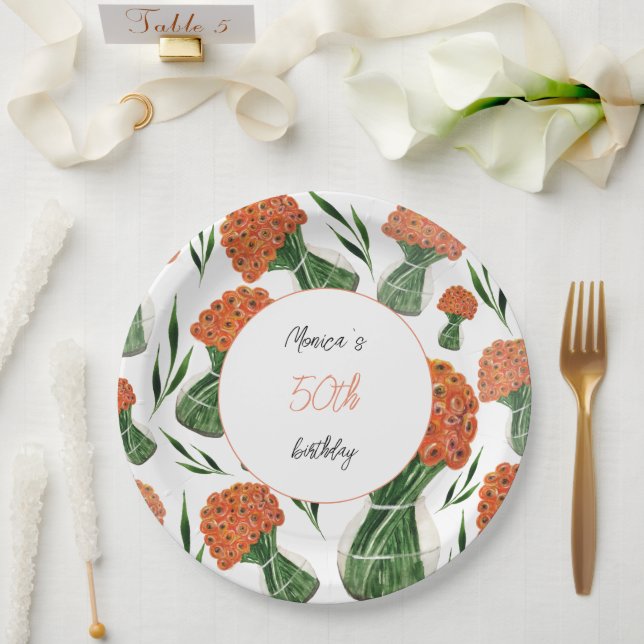 Assiettes En Carton Aquarelle italienne Ranunculus (Mariage)