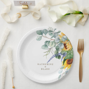 Assiettes En Carton Aquarelle Jaune Floral Mariage personnalisé