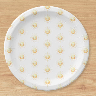 Assiettes En Carton Aquarelle jaune mignonne soleil Boho Whimsical