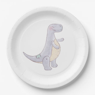 Assiettes En Carton Aquarelle Jouet Dinosaure Gris Cute