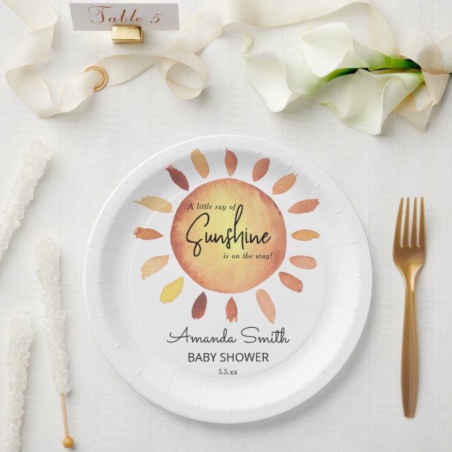 Assiettes En Carton Aquarelle Joyeux Baby shower Jaune Soleil (Mariage)