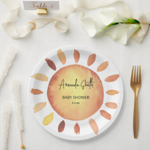 Assiettes En Carton Aquarelle Joyeux Baby shower Jaune Soleil