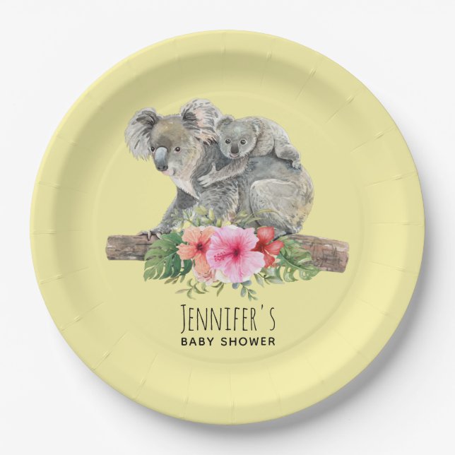 Assiettes En Carton Aquarelle Koala Oears mignonne maman & Baby shower (Devant)