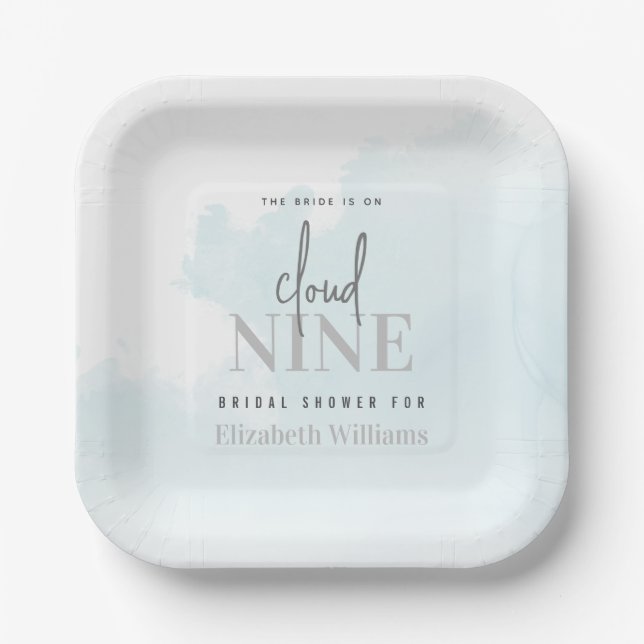 Assiettes En Carton Aquarelle La mariée est sur un nuage 9 Shower de m (Recto)