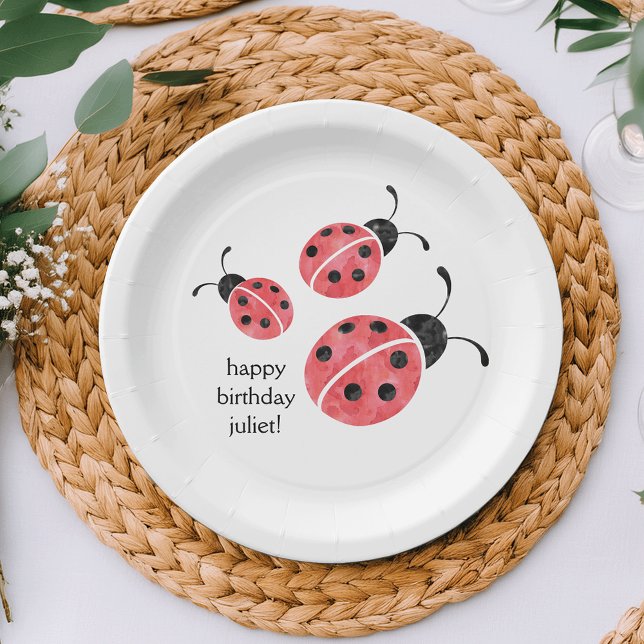 Assiettes En Carton Aquarelle Ladybug Plaques de papier personnalisées (Créateur téléchargé)