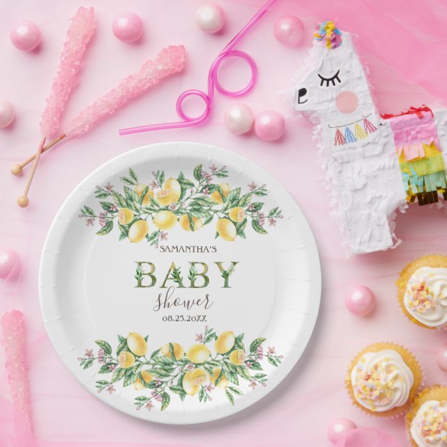 Assiettes En Carton Aquarelle Lemons Fleurs Botaniques (Fête)