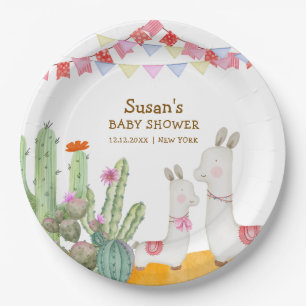 Assiettes En Carton Aquarelle Llama Desert Cactus Fiesta Baby shower