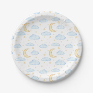 Assiettes En Carton Aquarelle Lune étoiles et nuages Motif