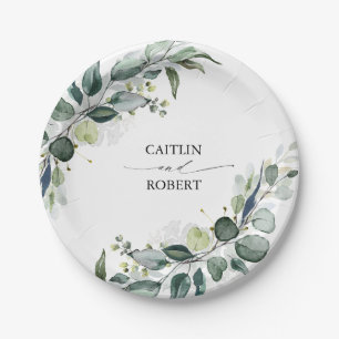 Assiettes En Carton Aquarelle luxuriante Eucalyptus Vert Élégant