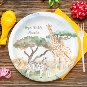 Assiettes En Carton Aquarelle maman et bébé Animaux africains