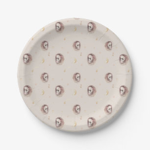 Assiettes En Carton Aquarelle maman et bébé Motif de hérisson de bébé
