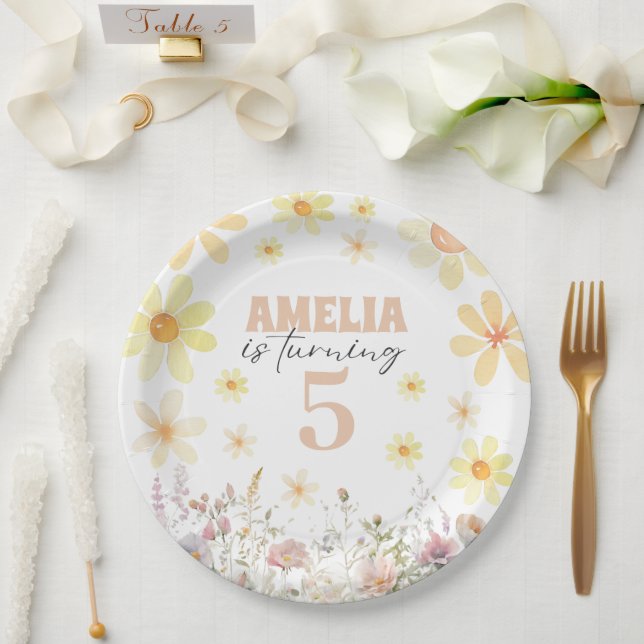 Assiettes En Carton Aquarelle marguerite Anniversaire (Mariage)
