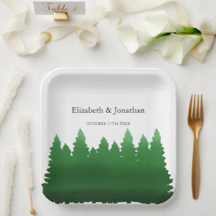 Assiettes En Carton Aquarelle Mariage des pins de bois